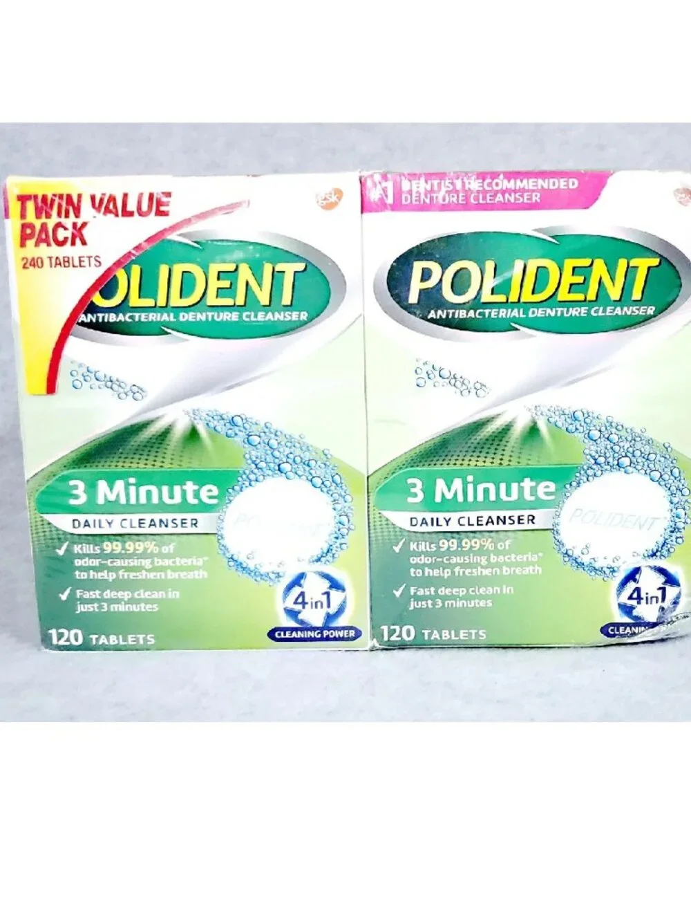 Polident 3 Minute Antibacterial Denture Cleansers Tablets, 120 Count, 2 Pack